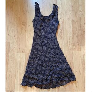 Eva Blue Petite black floral midi dress